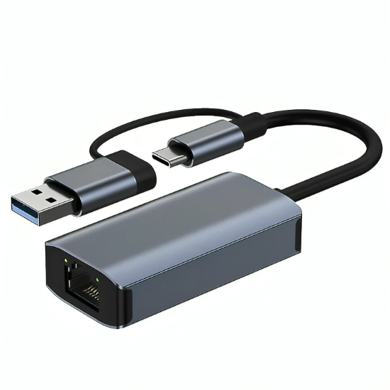 Picture of 2 in 1 usb, type-c ethernet RJ45 adapter with 1000Mb/S